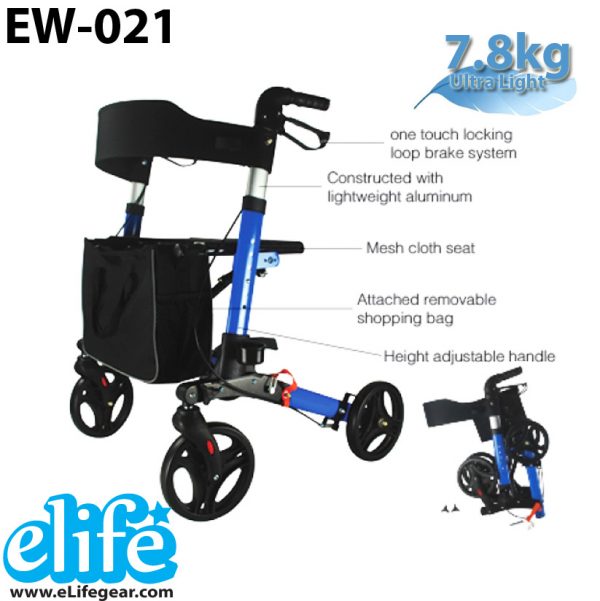 EW-21 | รถเข็นช่วยเดิน Rollator คนแก่ เบา7.8Kg พับได้เล็ก พกพา Aluminium - Image 3